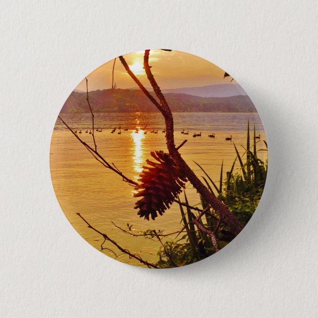 Pinecone Lake sunset Pinback Button (Front)