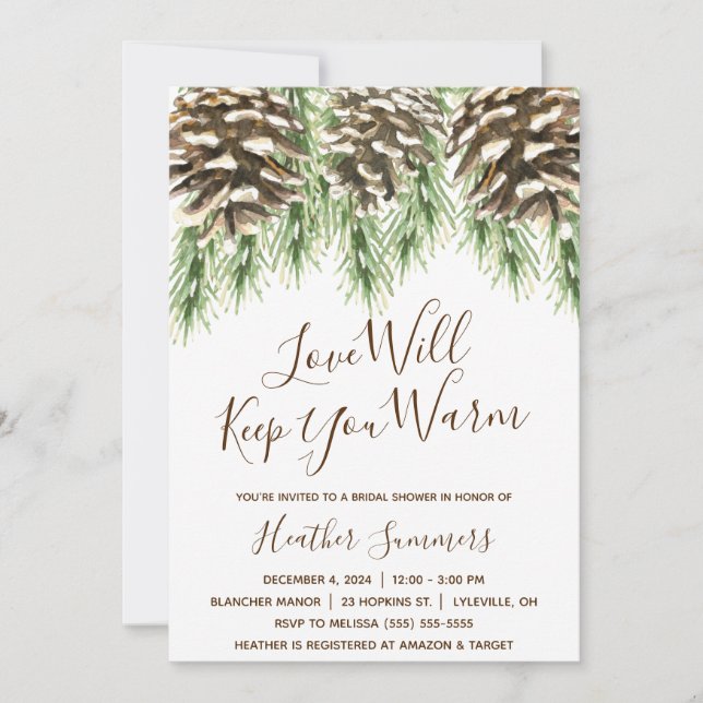 Pinecone Love Will Keep You Warm Bridal Shower Invitation (Front)