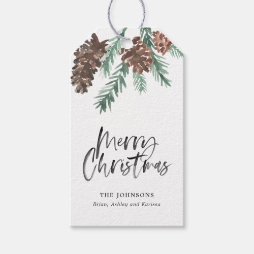 Pinecone Merry Christmas Brush Script Gift Tags