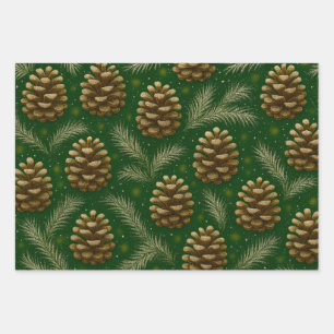 Pinecone & pine needle wrapping paper sheets