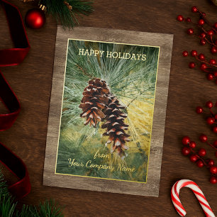 Pinecone Pine Needles Greenery Watercolor Gold Foil Holiday Card