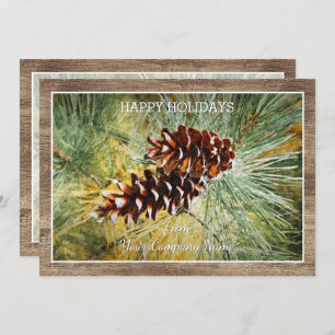 Pinecone Pine Tree Needles Greenery Watercolor Holiday Card