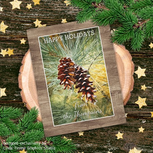Pinecone Pine Tree Needles Greenery Watercolor Postcard