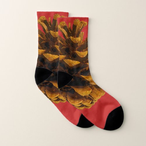 Pinecone rustic brown red nature socks