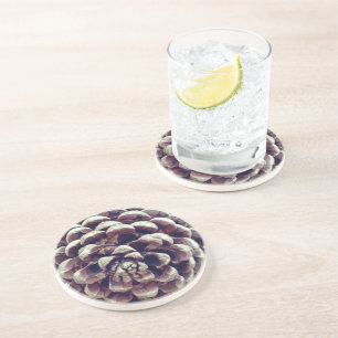 Pinecone rustic fall winter nature brown gray coaster