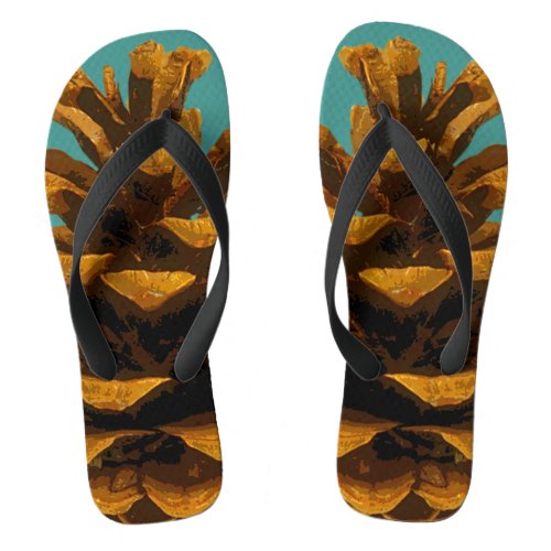 Pinecone rustic nature brown green  flip flops