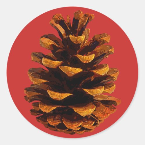 Pinecone rustic nature brown red classic round sticker