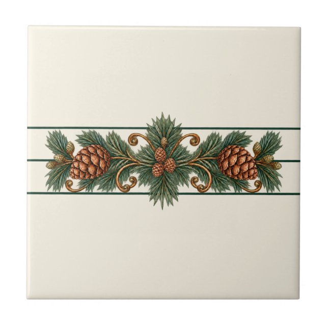 Pinecone Scroll Custom Background Frieze Ceramic Tile (Original pinecone scroll tile - custom background.)