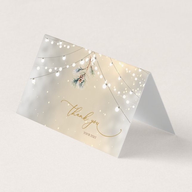 Pinecone String Lights Winter Thank You Card (Front)
