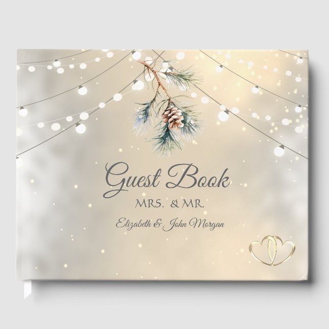 Pinecone String Lights Winter Wedding  Guest Book (Front)