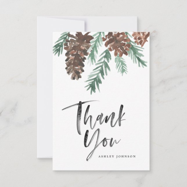 Pinecone Thank You Brush Script Flat Card (Front)