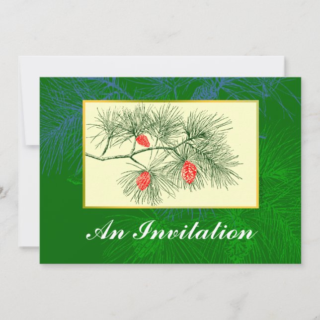 Pinecone Vintage Art Custom Invitations (Front)