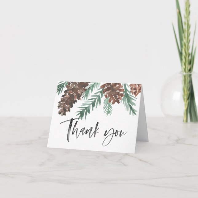 Pinecone Winter Thank You Brush Script | Folded (Front)