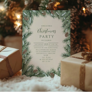 Pinecone Woodland Green Christmas Invitation