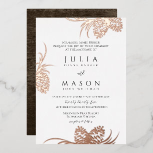 Pinecones and Barn Wood Foil Invitation