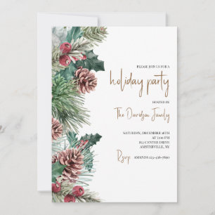 Pinecones and Berries Holiday Invitation