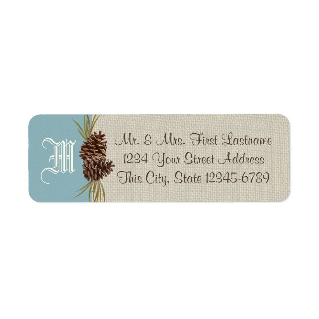 Pinecones and Burlap Blue Winter Label (Front)