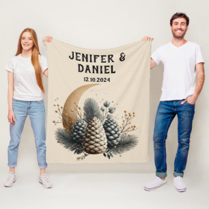 Pinecones and Crescent Moon Winter Love Fleece Blanket