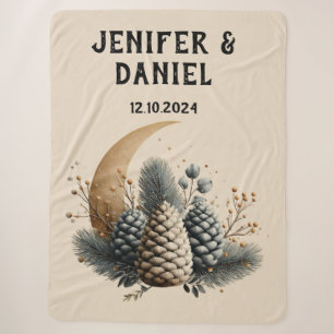 Pinecones and Crescent Moon Winter Love Sherpa Blanket