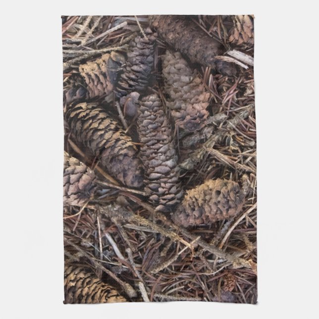 Pinecones and Pine Needles on Forest Floor Kitchen Towel (Vertical)
