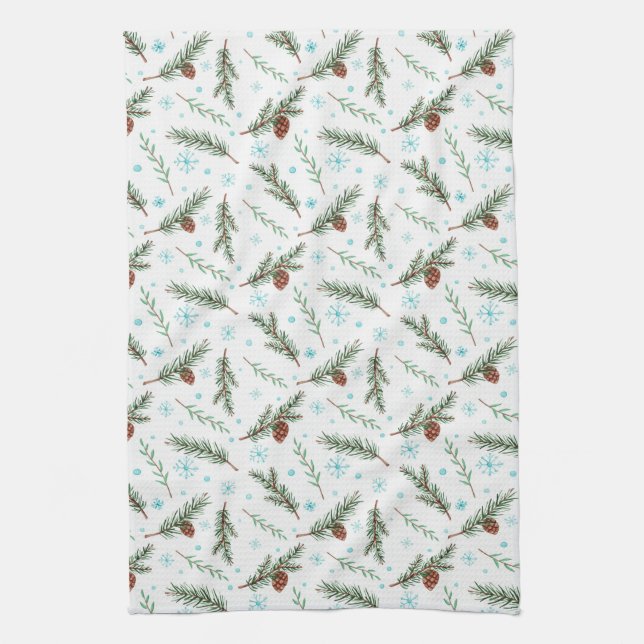 Pinecones and Snowflakes Kitchen Towel (Vertical)