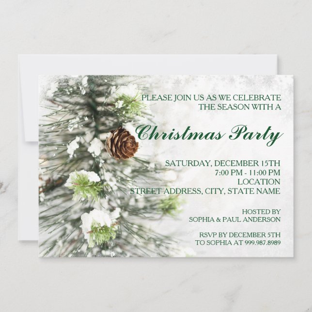 Pinecones at Snow Christmas Party Invitation (Front)