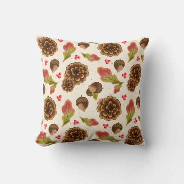 Pinecones autumn and forest theme design throw pillow (Front)