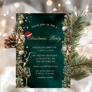 Pinecones Balls Glass Green Corporate Christmas  Invitation