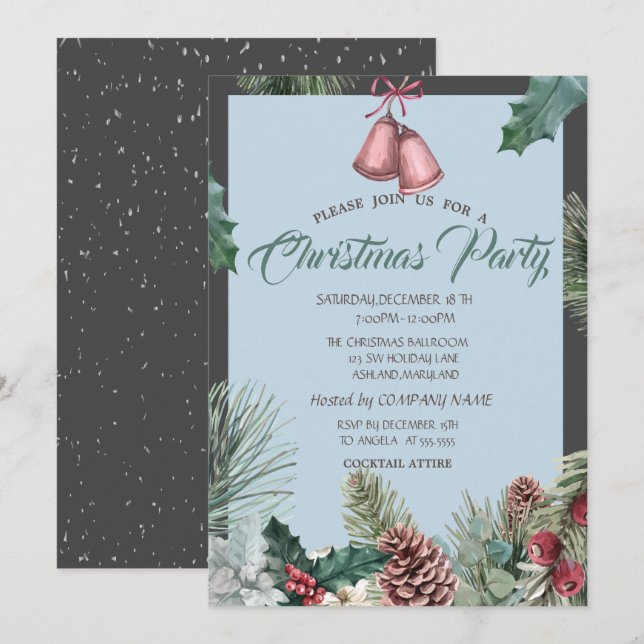 Pinecones Bell Snow Company Christmas Party Invitation (Front/Back)