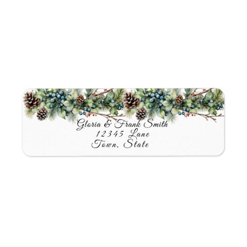Pinecones Berries Branches Garland Turquoise Label
