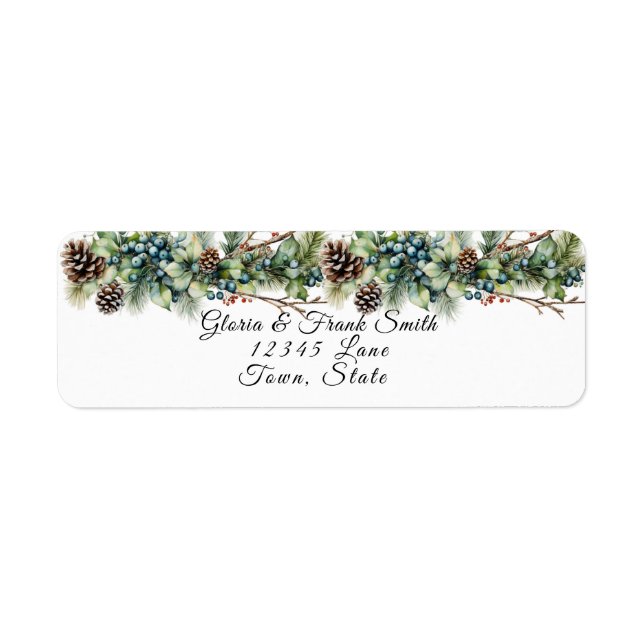 Pinecones Berries Branches Garland Turquoise Label (Front)