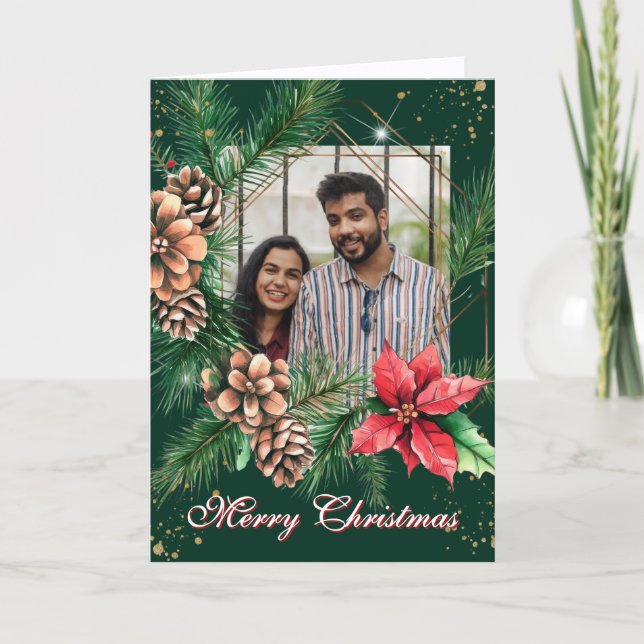 Pinecones Evergreen Photo Christmas Holiday Card (Front)