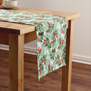 Pinecones, evergreens, red berries Christmas Short Table Runner