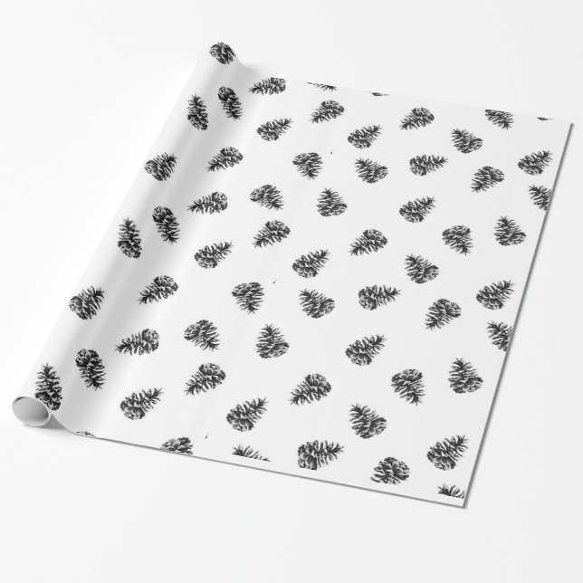 Pinecones in Black and White Wrapping Paper (Unrolled)