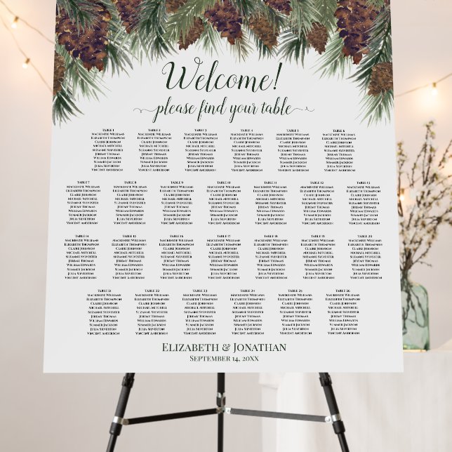 Pinecones & Pine Branches 26 Table Seating Chart Foam Board (In Situ (Stand))