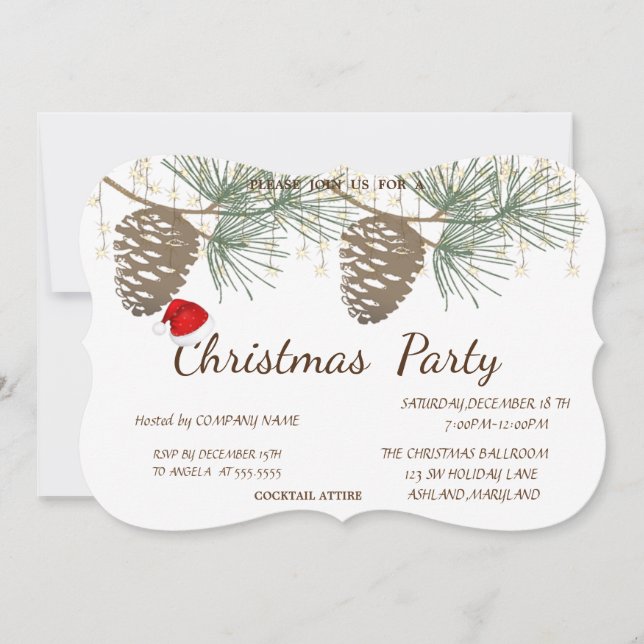 Pinecones ,Santa Hat Christmas Corporated Party Invitation (Front)