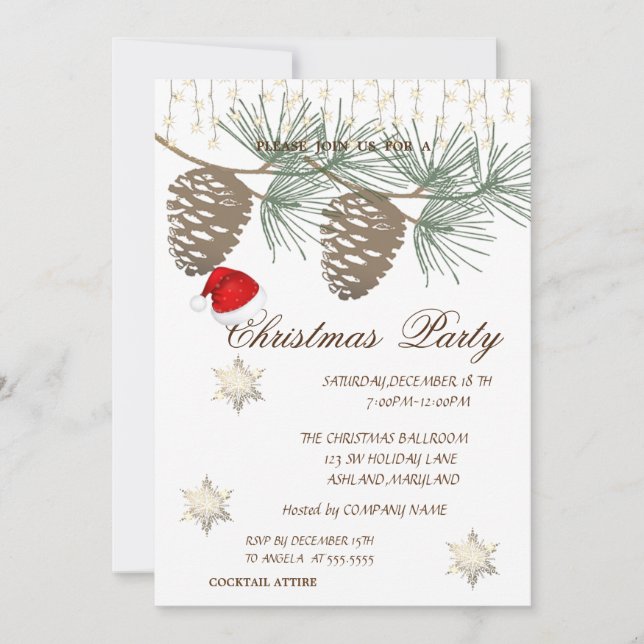 Pinecones ,Snowflakes Christmas Corporated Invitation (Front)