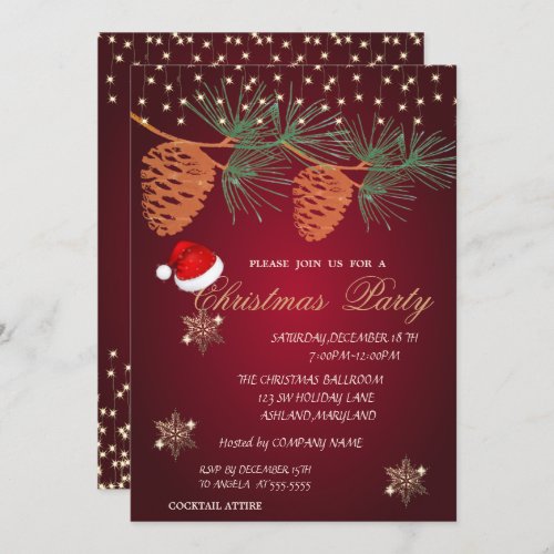 Pinecones Snowflakes Red Christmas Corporated Invitation