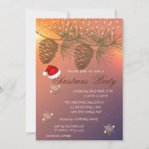 Pinecones ,Snowflakes Shiny Christmas Corporated Invitation