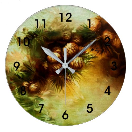Pinecones Vintage Floral Clock