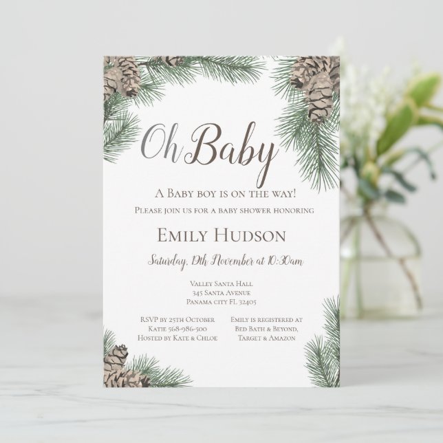 Pinecones Winter Bridal, Baby Shower Invitation (Standing Front)