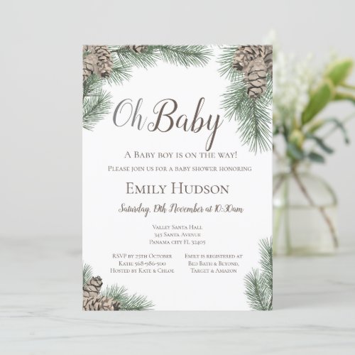 Pinecones Winter Bridal Baby Shower Invitation