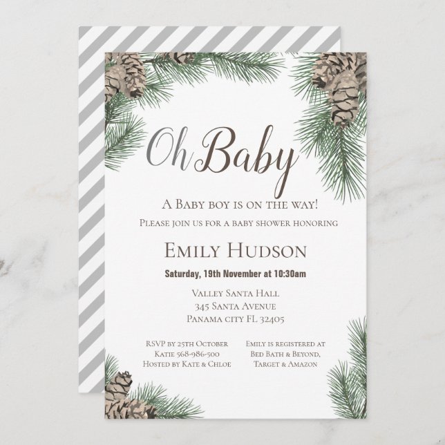 Pinecones Winter Invitation - Baby Shower (Front/Back)