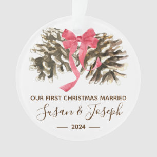 Pinecones with Bow, First Christmas Married Ornament