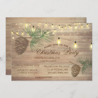 Pinecones,Wood,String Lights Christmas Corporated Invitation