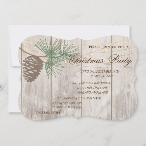 Pinecones Wood Texture  Christmas Corporated Invitation