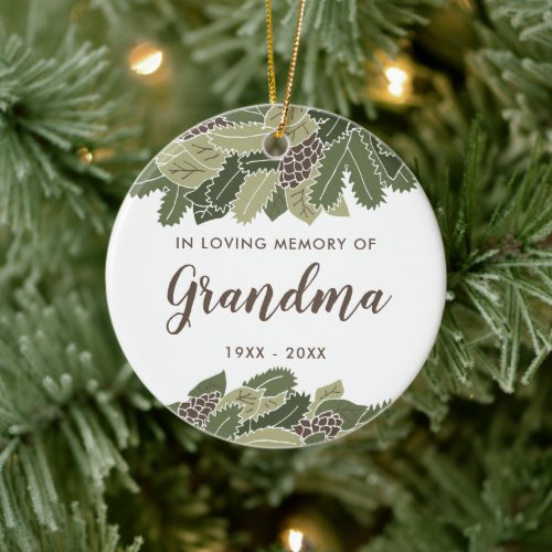 Pinecones Wreath Personalized Grandma Memorial Ceramic Ornament