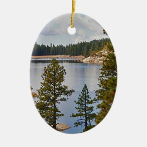 Pinecrest Lake California in August Ceramic Ornament