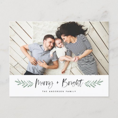 Pineneedle Merry and Bright Modern Photo Holiday Postcard