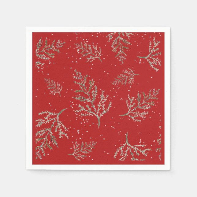 Pinery and Red with Snowfall Napkins (Front)